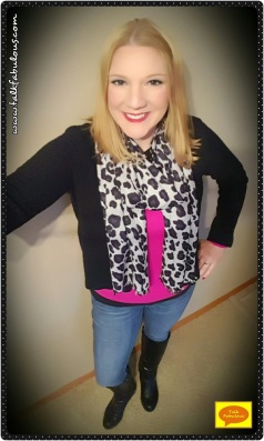 Pink on Black Winter Outfit with Animal Print Scarf